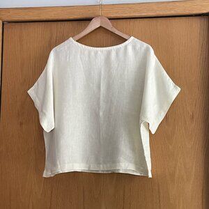 Black Crane Linen Box Top in Cream sz S